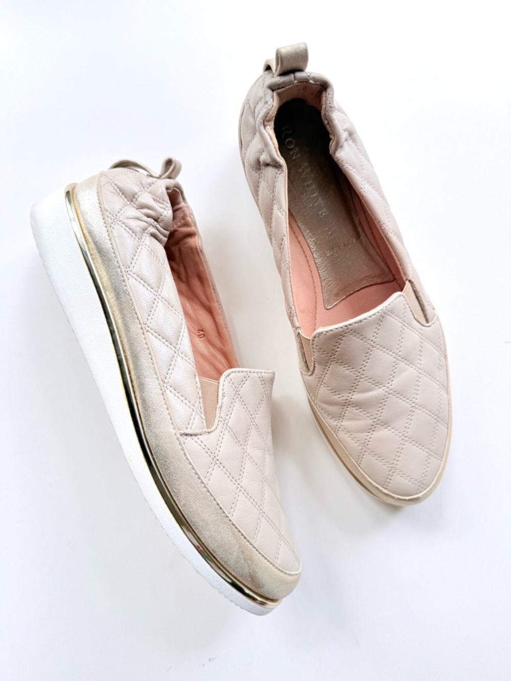 Ron White Nellaya Quilted Slip-On Sneaker Sand Beige / Light Tan Leather 40 $495